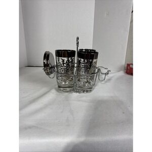 Kimiko Silver Knight Shield High Ball Set 3 Glasses 1 Coaster‎ Holder